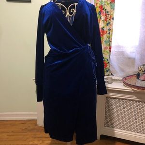 Blue velvet wrap dress